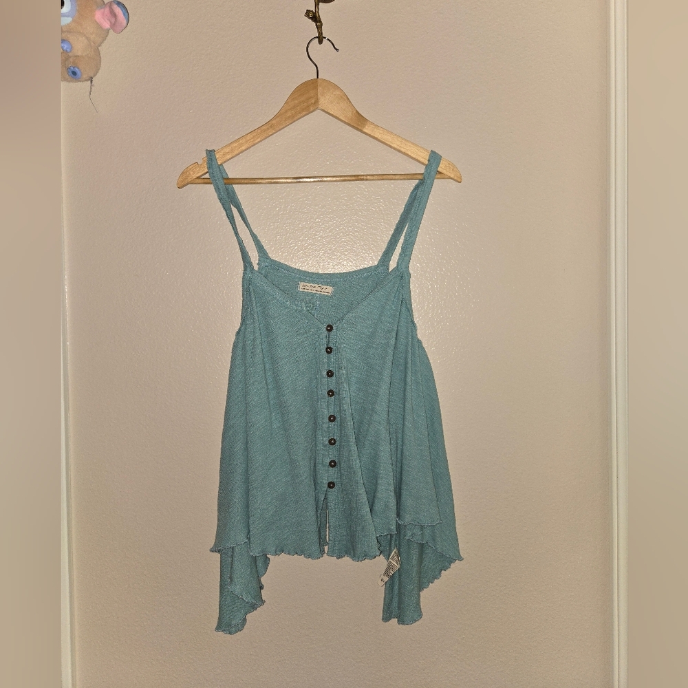 Free People Blue Button-Front Tank Top